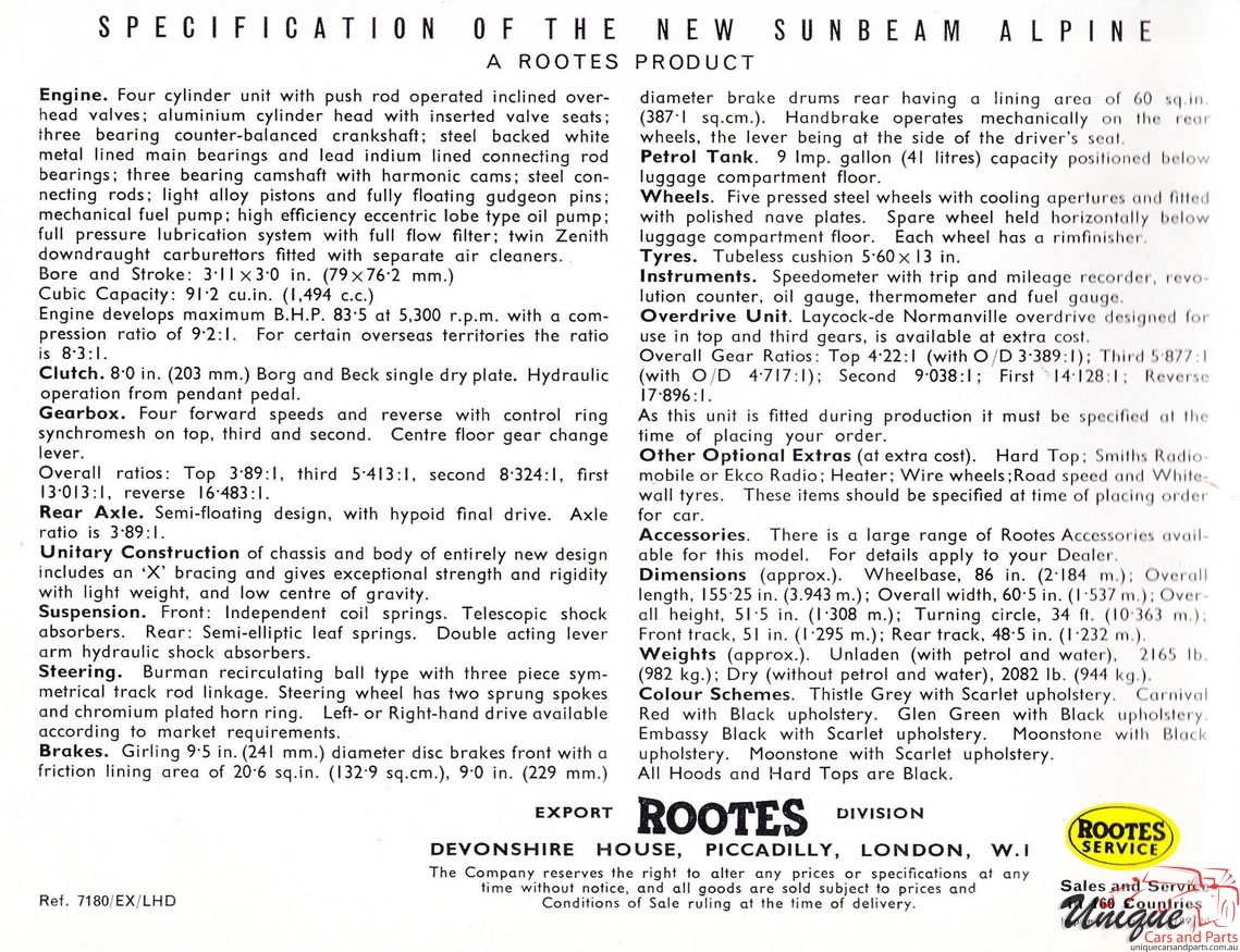 1959 Sunbeam Alpine Brochure Page 2